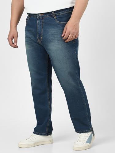 Image of Urbano Plus Men's Straight Fit Mid Rise Washed Jeans Stretchable