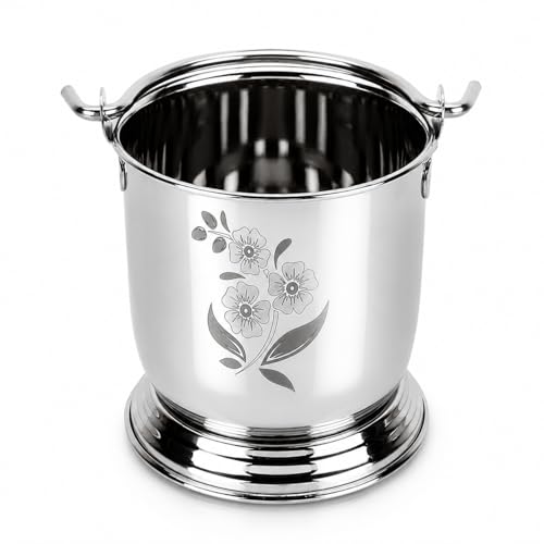 Image of Ajay's Shoppe Stainless Steel Mini Serving Bucket 450 ml (9.5 cm) | Dal Raita Serving Bowl | Restaurant Style, Heavy Gauge Mirror Finish