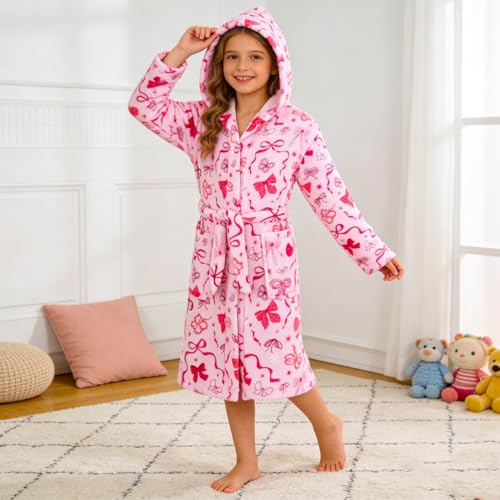 Image of Kids Bathrobe Hooded Plush Fleece Robe for Girls Boys