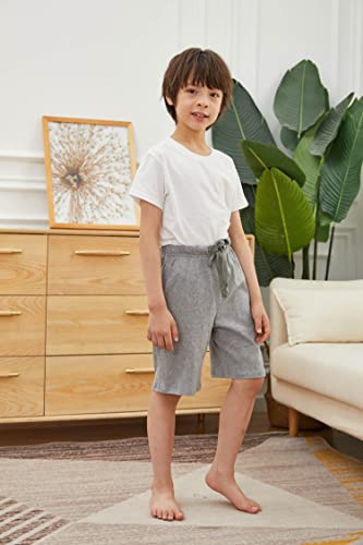 Hiddenvalor Big Boys Cotton Pajama Shorts With Pockets (Grey + Blue, Medium) #TOP3