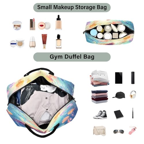 Travel Duffle Bag Weekender Bags Overnight Bag with Toiletry Bag Gym Duffel Bag Watercolor Mermaid Jellyfish for Travel Business Trips Sport4