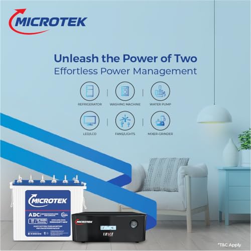 Image of Microtek Inverter with Battery Combo for Home, Office & Shops | UPS Luxe 1400 12V Pure Sine Wave 1100VA + M1502424TT 150Ah Inverter Battery | Warranty: 3Years(Inverter)&4Years(Battery)