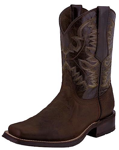 Texas Legacy Mens Dark Brown Western Leather Cowboy Boots Rodeo Saddle Square