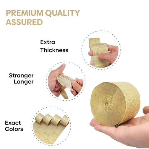 Image of 4 Gold Streamers, 328ft Pack of Crepe Paper Party Decorations | Each roll is 82 ft long and 1.8 Inch wide ideal for Birthday Party Decor, Wedding Decorations and Summer Parties