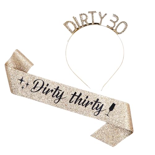 30 coroa aniversário e faixa de ouro cinto, decoração de aniversário, cintos e tiaras de aniversário, adequado para decoração de festa de aniversário de senhora, Tecido, Não