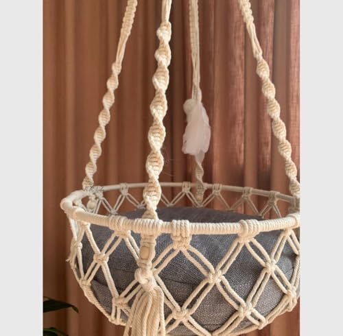 RRLALA-Hanging-cat-Bed-Cat-Tree-Macrame-cat-Hammock-Cat-Wall-Furniture-Cat-Swing-Crochet-cat-cave-Without-Any-Pillow-Color-Off-White