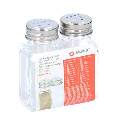 Glass Salt and Pepper Shakers Set of 2 Square Salt Pepper Pots Dispensers Cruet Jars Seasoning Spice Shakers, Transparent, Mini/Small, 4 x 4 x 9cm