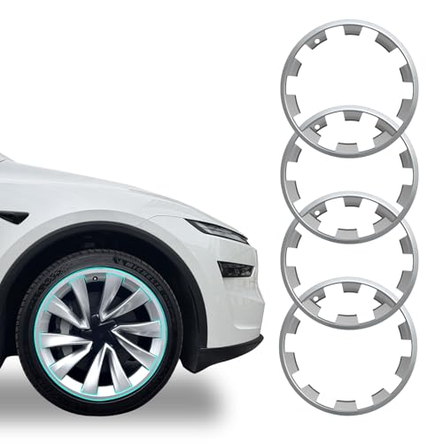 Wheel Rim Protector Designed for 2025 2026 Tesla Model Y Juniper 20 Inch Helix Wheel, 4PCS ABS Rim Guard Hubcap Cover Tire Trim Rings for Model Y Juniper Accessories, Silver