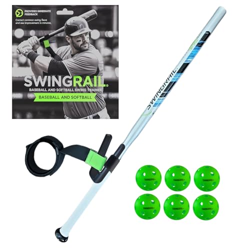 SWINGRAIL Baseball & Softball Swing Trainer + Speed Stick Training Bat + 6 Plastic Training Balls
