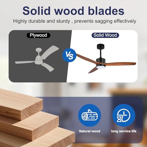 Image of TCL Ceiling Fans with Light and Remote: 60 inch 3 Wooden Blades 3 Dimmable LED Fan for Room Indoor Modern Farmhouse Decor - 6 Speed Memory DC Reversible Fan Lights (Walnut, 60 Inch)