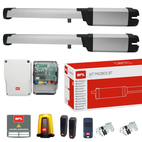 BFT Phobos BT A25 Kit d'automatisation pour portes battantes - Motorisation pour portail à 2 vantaux automatique, ouverture jusqu'à 5m ou 800kg par vantail avec 3 télécommandes