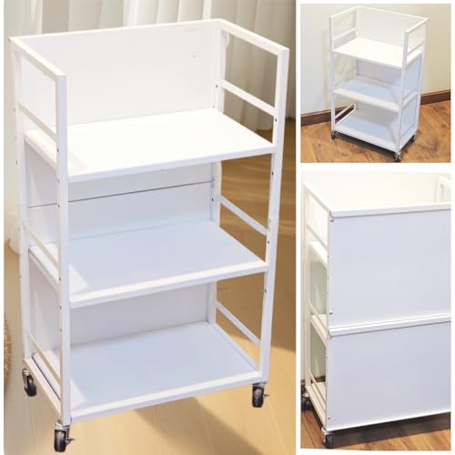 Secchuu 見隠し スチールラック3段 デスクターナ幅50x奥行30x高さ85cm 本体8.5kg 耐荷重50kg キャスター付き 棚 PS5横置きラック スタンド 収納ワゴン プリンター台 サイド収納 ストッパー付きキャスター 棚板１枚耐荷重15-20KG 棚板高さ3段階調節可能 組立商品 (3段白色)