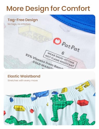 Image of PATPAT Toddler & Kids Pajama Sets with Bamboo Viscose, Snug Fit Pjs for Girls, All-Season Comfort Sleepwear, Ages 2-12 Years