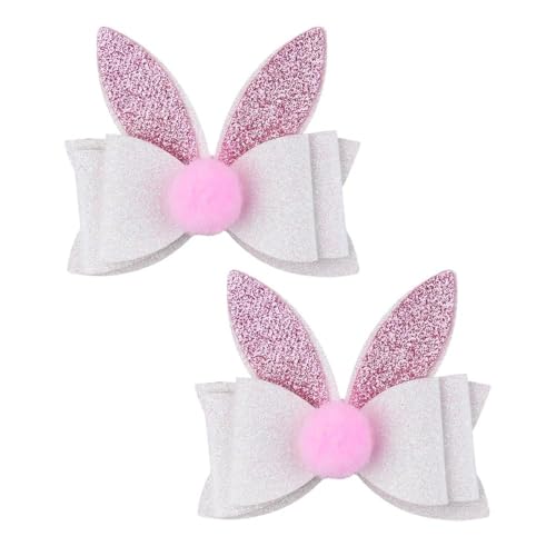 Bunny Easter Hair Bows Clips for Girls 2 PCS Rabbit Ears Hair Clip Glitter Rabbits Bow Barrettes Bunnies Ear Hairpins Halloween Spring Party Hair Accessories, White
