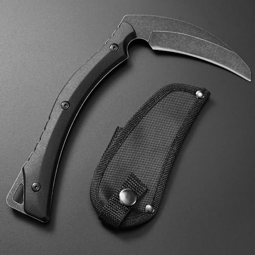 Ccanku C1398 Camping Axes Billhook Sickle Machete Knife Brush Clearing Sickle Machetes D2 Steel Blade G10 Handle Hatchet for Outdoor Activities,Yard Work, Small Grass Sickle Machete,Harvest Knife