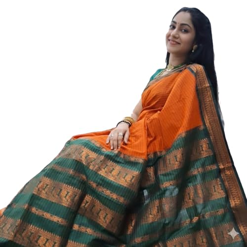 Image of Pure Kalyani Cotton Saree | Zari Border & Blouse Piece - Lata Gadwal Design | Traditional Saree