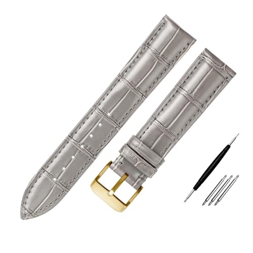 Cong Yi グレー本革時計バンド 16 ミリメートル 18 ミリメートル 20 ミリメートル 22 ミリメートル 21 ミリメートル牛革時計ストラップグレーカラーブレスレットソフト腕時計バンドベルト(Grey pin gold,19mm)