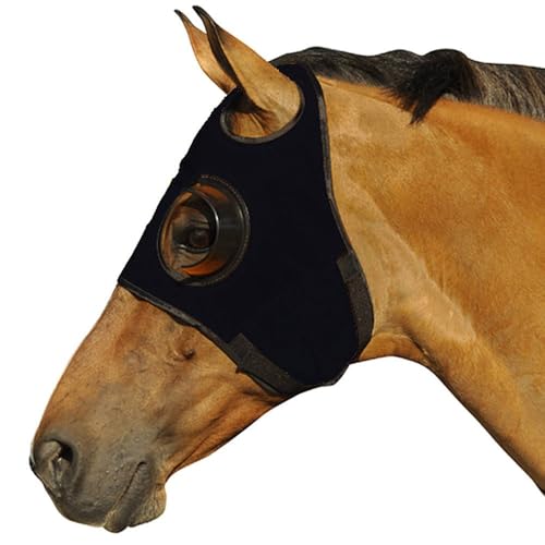 Intrepid International Horse Mask - Quarter Cup Blinker Hood for Racing & Training, Stretchable Material, Touch Tape Closure, Blinders, Limited Side and Back Visibility Aid - Black