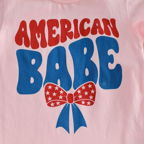 Image of Kids Toddler Girls 4th of July T-Shirt Coquette Bowknot Patriotic USA 250 American Flag Independence Day Top