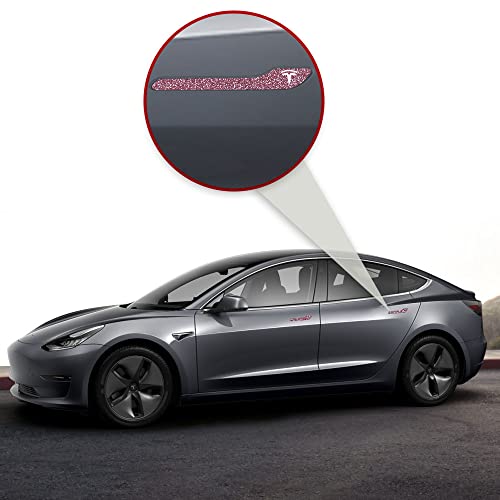 Image of IPG Compatible for Model 3 / Model Y /Juniper Door Handle Decal Sticker Wrap Kit (Set of 4) with Tesla Logo Personalize Your Tesla (Pink Glitter)