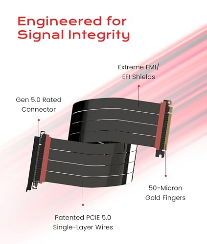 Image of LINKUP PCIE 5.0 Riser Cable | for Vertical GPU Mount | Straight | Graphics Card GPU Ready | Usable with PCIe 4.0 & RX9070 / RTX5090 | 70cm (Total Length: 74cm)