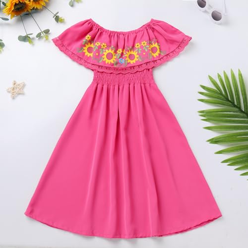 Mexican Dress for Girls Traditional Off-Shoulder Floral Embroidery Cinco de Mayo Fiesta Party Folklorico Dress4