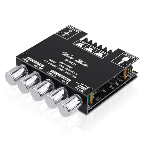 Bluetooth HiFi-Verstärker ZK-MT21 2.1 Kanäle Mini Stereo-Audioverstärker 50W x 2 +100W Class D Digitale Power Ampfilier-Empfänger mit BT AUX-Eingang, DC 12-24V für Passiv-Lautsprecher