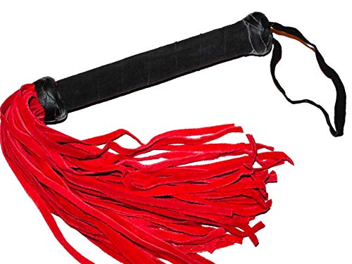 Premium Suede Flogger For Horse Training Crop Whip (18 Soft Suede Tails) (Red) Suede Covered Handle With Wrist Strap #TOP16