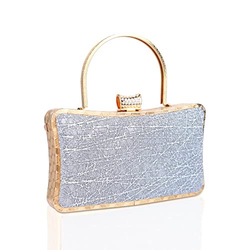 Image of NFI essentials Glitter Clutch for Women's Evening Handbags for Bridal Wedding Silver