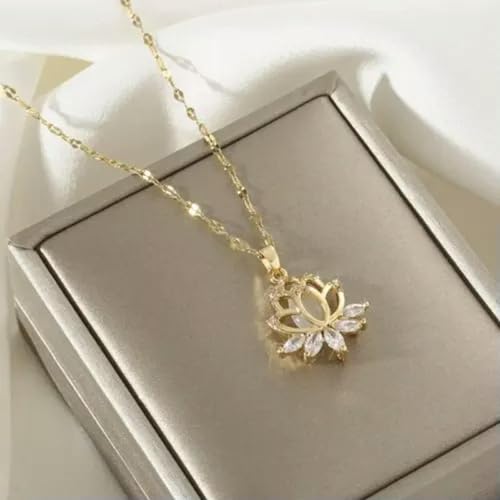Copper Micro-Set Cat Eye Stone Lotus Necklace Men Women Temperament Trendy3