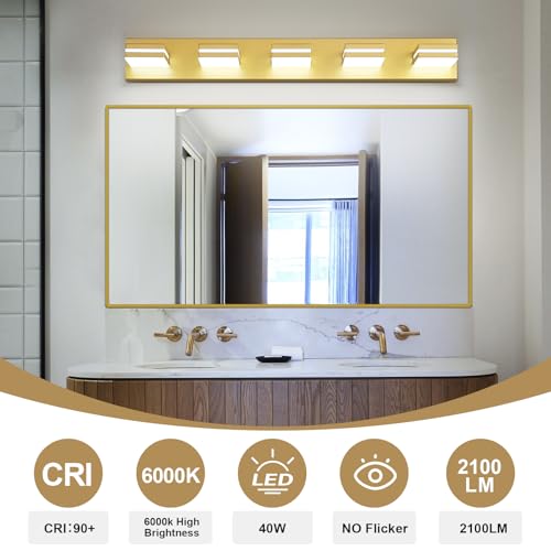 Image of Modern LED Gold Acrylic Bathroom Lights Fixtures 5-Light
