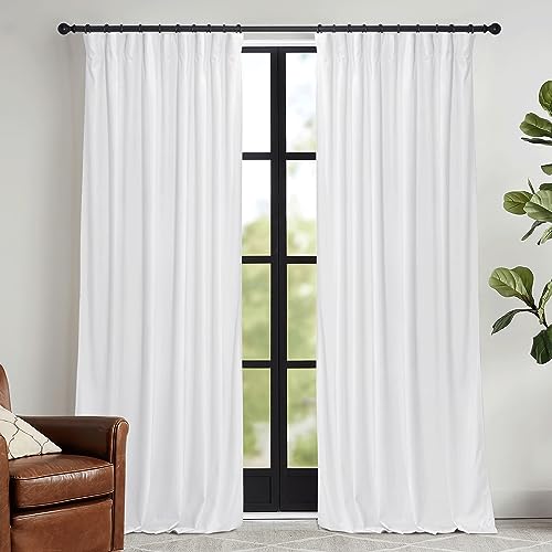 Image of RYB HOME White Velvet Curtains 72 inches with Hook Belt, Back Tab | Thermal Insulated, Privacy UV Heat Blocking, Luxurious Drapes, Nursery Dormitory Bathroom, W52 x L72, 2 Panels Set
