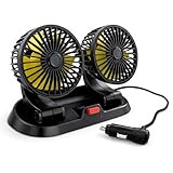 TIENDA EURASIA – Ventilador de Coche 12V Doble Cabezal con Rotación 360° | 2 Velocidades | Conexión a Toma 12V (Encendedor) | Cable 1,4 m | Negro | 22x11x16 cm