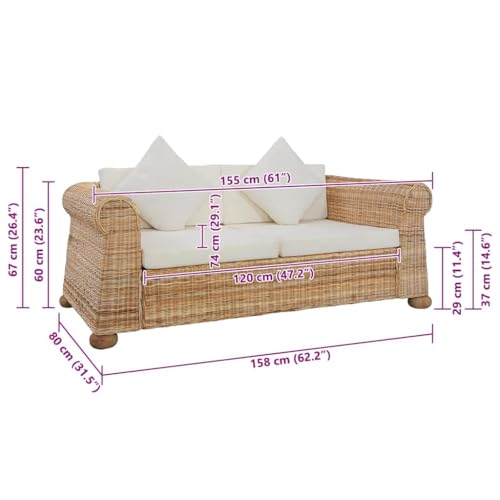 Willood 2-Sitzer-Sofa mit Kissen Natur Rattan Couch Sofa Loungesofa Sitzmöbel Wohnzimmersofa Rattansofa Couchgarnitur Designsofa – Bild 3