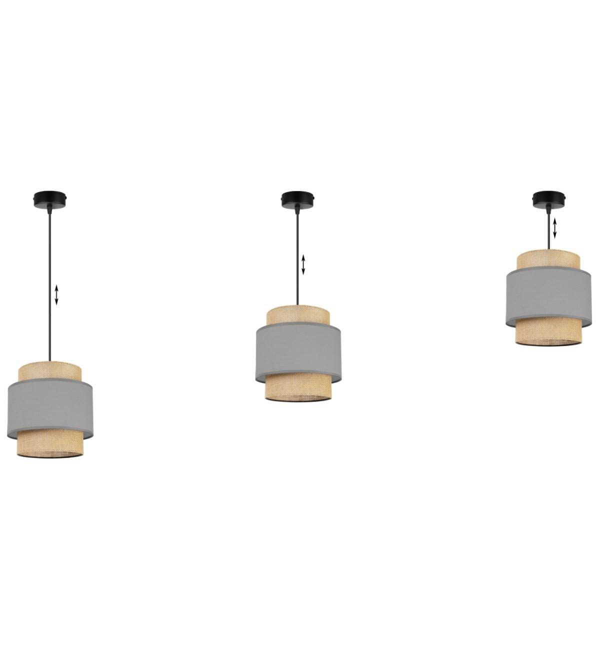 Light-Home Boho Lampara de Techo Colgante - Lampara de Techo Modernas para Salón Dormitorio y Cocina - de Metal con Pantalla de tela - E27-1 Luce - Gris y Yute