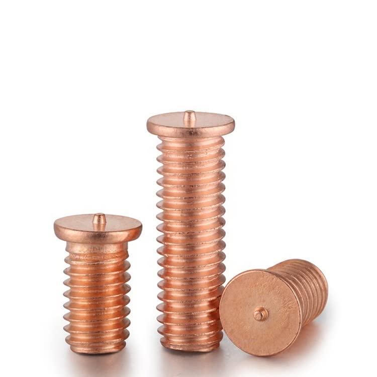 Image of Rely⇒VP INDUSTRIES (Pcs-50) M6x12 mm Spot Weld Stud Screw with Pointed Mild Steel Copper Plating | Matric Thread Weld Stud