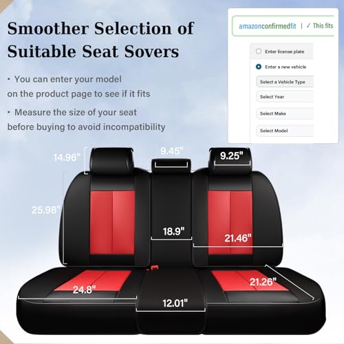 Image of Coverado Automotive Seat Covers, Car Seat Protector for Back Seat, Waterproof Seat Covers for Cars Carseat Cover, 3-Pieces Back Seat Cover for Car, Faux Leather Universal Fit Most Cars, Black&Red