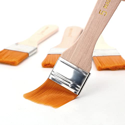 Image of KRAFTMASTERS 4 Pcs Wooden Handle Flat Utility Paint Brush Set for Acrylic, Oil Painting