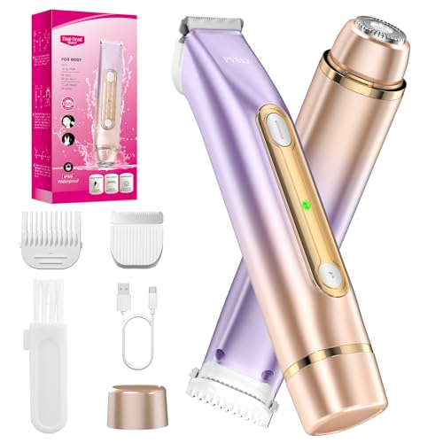 PVBKZ 2 in 1 Bikini Trimmer for Women, Dual Head Electric Razor, IPX7 Waterproof Wet/Dry Use Women Electric Shaver, Painless Body Facial Hair Remover for Bikini Legs Arm Underarm, (Lavender)