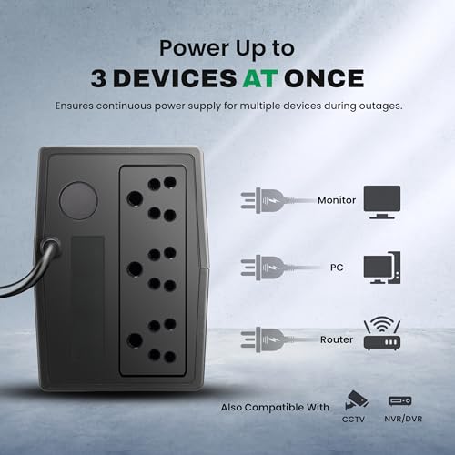 Image of EVM EPS720 600VA /360W Line Interactive UPS - Backup Power for PC, CCTV, WiFi Router & DVR /NVR, Wide Input 140-300V AC, Pure Sine Wave Output - 2 Year Warranty (EPS720)