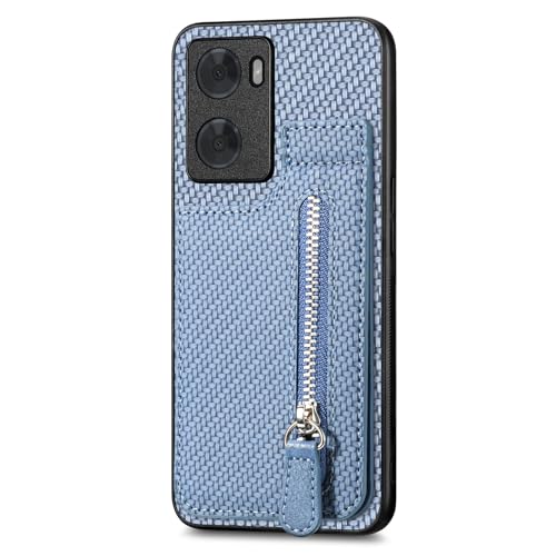Rfvzubemok Compatible with Oppo A76 4G Case,Compatible with Oppo A76 4G Zipper Card Slots Built-in Magnet Kickstand Phone Case Blue