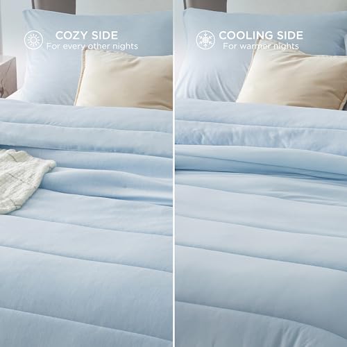 Image of Bedsure Queen Comforter Set - Cooling and Warm Bed Set, ICY Blue Reversible Bedding for All Season, 3 Pieces, 1 Queen Size Comforter (88 inchx88 inch) and 2 Pillow Cases(20 inchx26 inch)