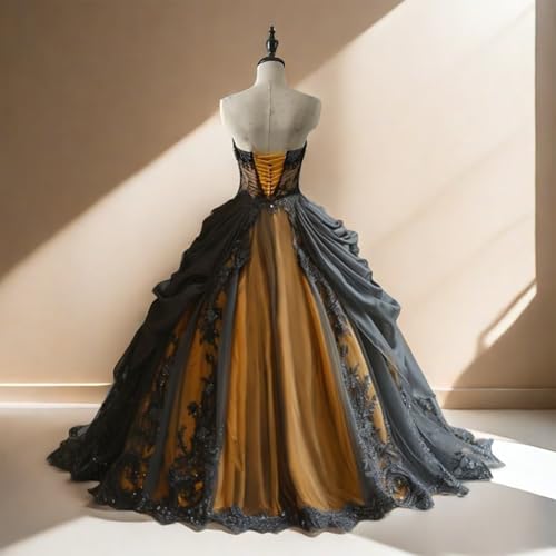 Mauuwy Butterfly Gothic Quinceanera Dresses Black Lace Strapless Sweet 16 Dresses Vestidos para 15 años quinceañeras3