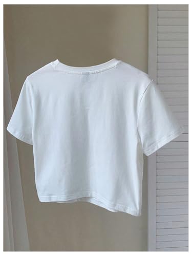 Image of RoseSeek Women's Bow Print Short Sleeve Round Neck Oversized Tops Basic Loose Fit Drop Shoulder Tees for Summer