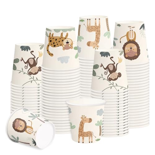RUSPEPA 5oz Disposable Paper Cups, Bathroom Cups Small Mouthwash, 100 Pack Set Lovely Animals Design, Perfect for Hot/Cold Beverage Coffee, Dessert for Birthday Parties, Home-use, Picnic, BBQ, Travel