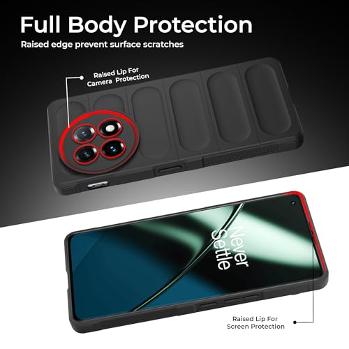 Image of A rtistque Liquid Silicone Stripes Back Cover Case for OnePlus 11 5G | with Camera Protection | with Inner Fabric | Anti Slip Grip | AirBag Case - Black