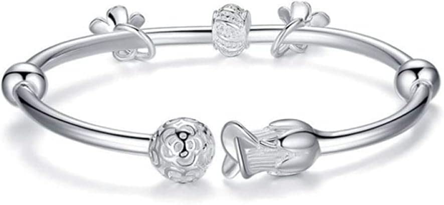 Bracelet en argent 925 sterling avec cristal étincelant et perles creuses