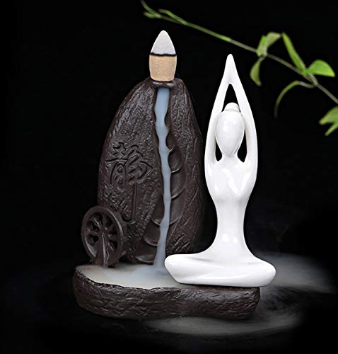 OTOFY Handmade Ceramic Incense Holder, Backflow Incense Burner Figurine Incense Cone Holders Home Decor Gift Decorations Statue Ornaments (Yoga Style 3)