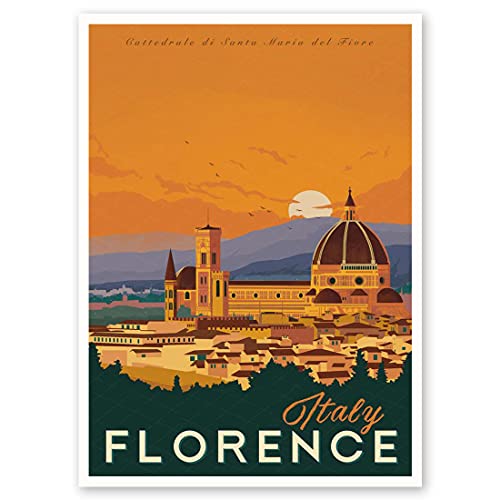 Xtvin Italy Florence Cathedral Of Santa Maria Del Fiore Vintage Travel Posters From Around The World Landscape Wall Art Print Decor Painting Gift Home Decoration Stickers (12X18 Inch) #TOP1