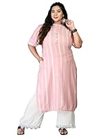 PrettyPlus by Desinoor com Women Plus size Striped Kurta with Palazzo set in Pink color on rayon fabric